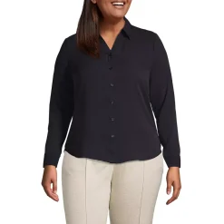 Women's Plus Size Long Sleeve Crepe Blouse