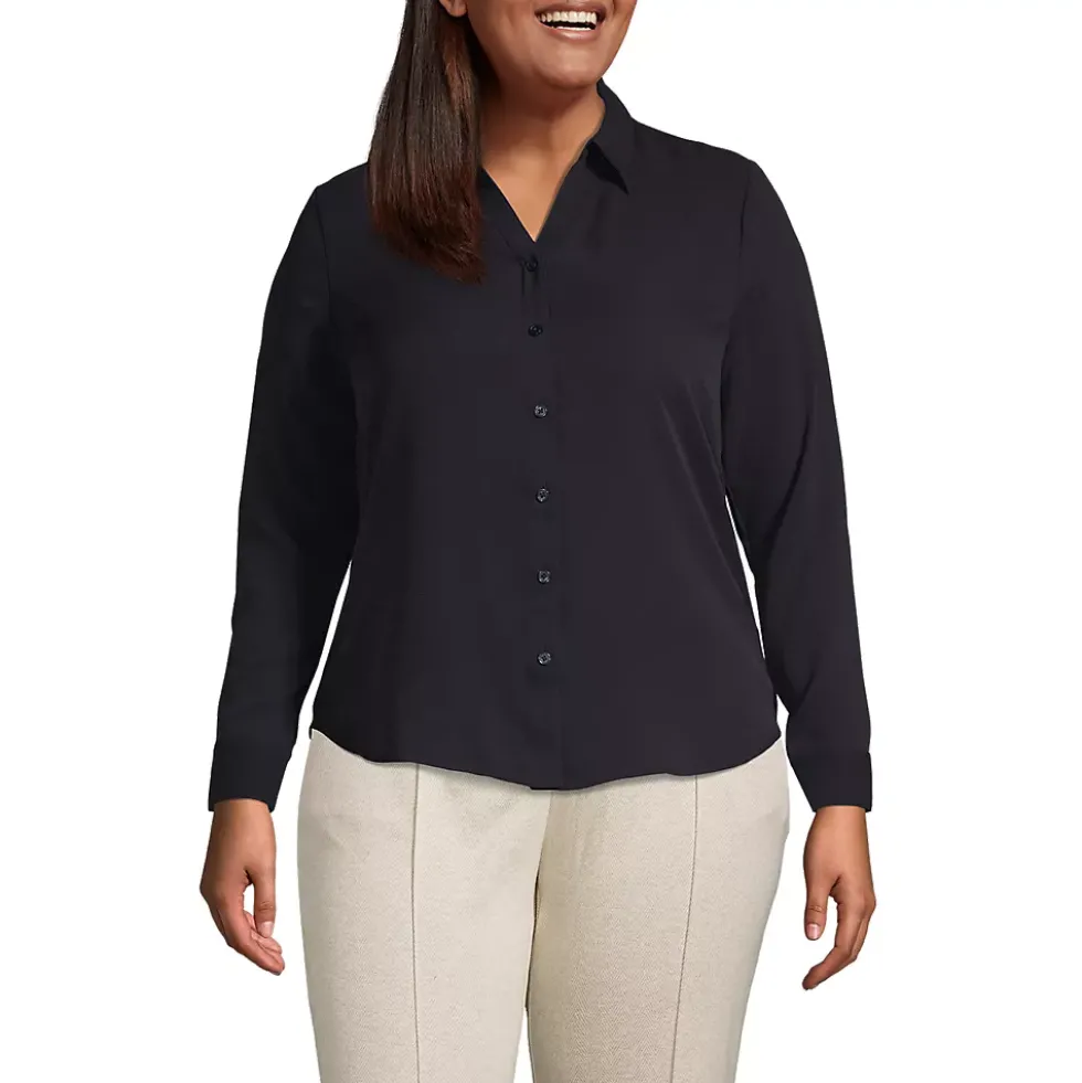 Women's Plus Size Long Sleeve Crepe Blouse