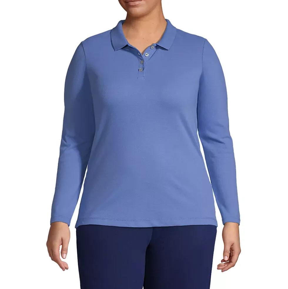 Women's Plus Size Long Sleeve Mesh Polo