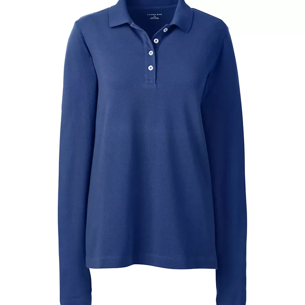 Women's Plus Size Long Sleeve Mesh Polo