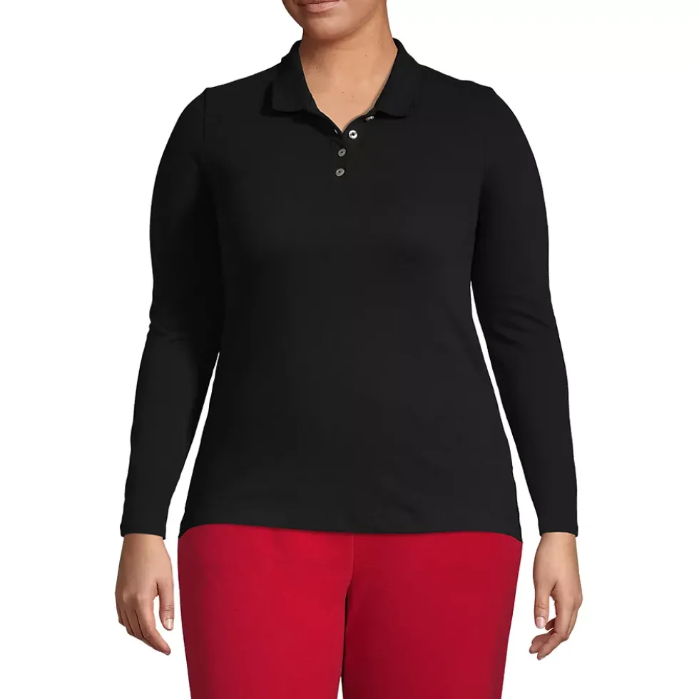 Women's Plus Size Long Sleeve Mesh Polo
