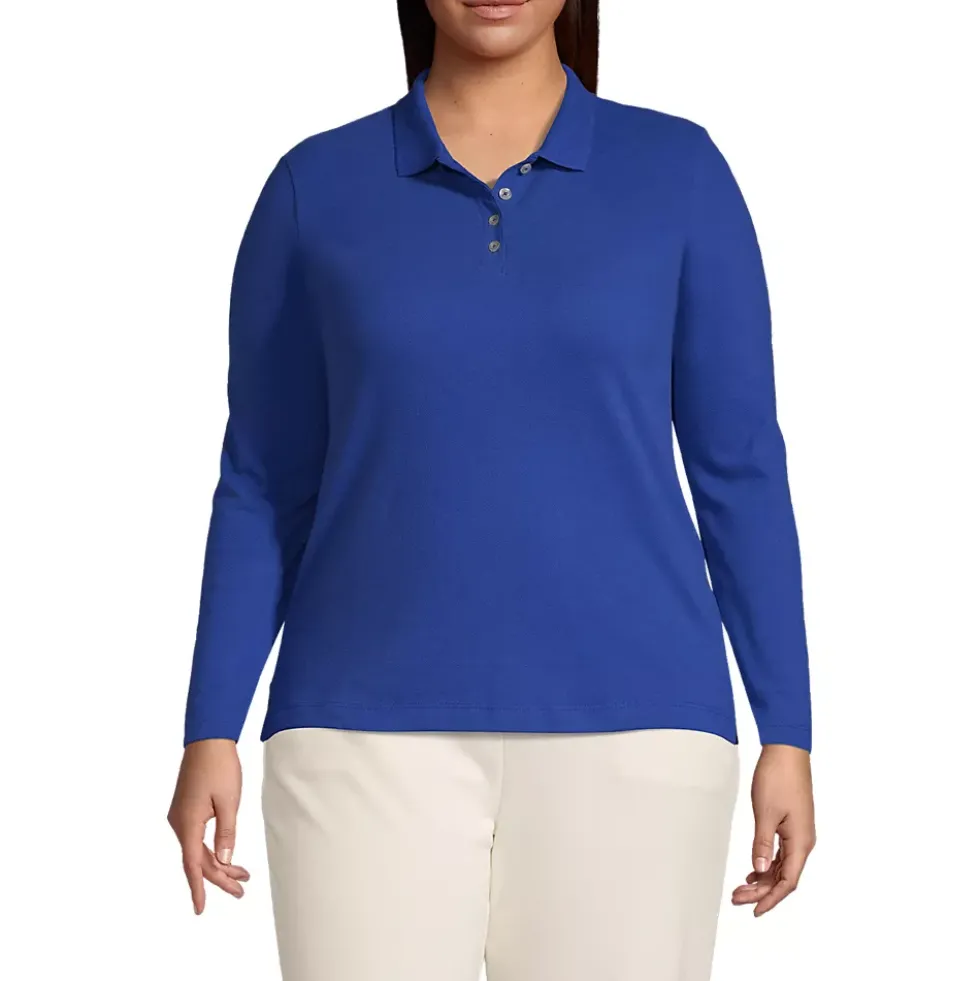 Women's Plus Size Long Sleeve Mesh Polo