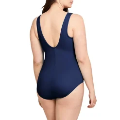 Women's Plus Size Mastectomy Scoop Neck Tugless One Piece Swimsuit