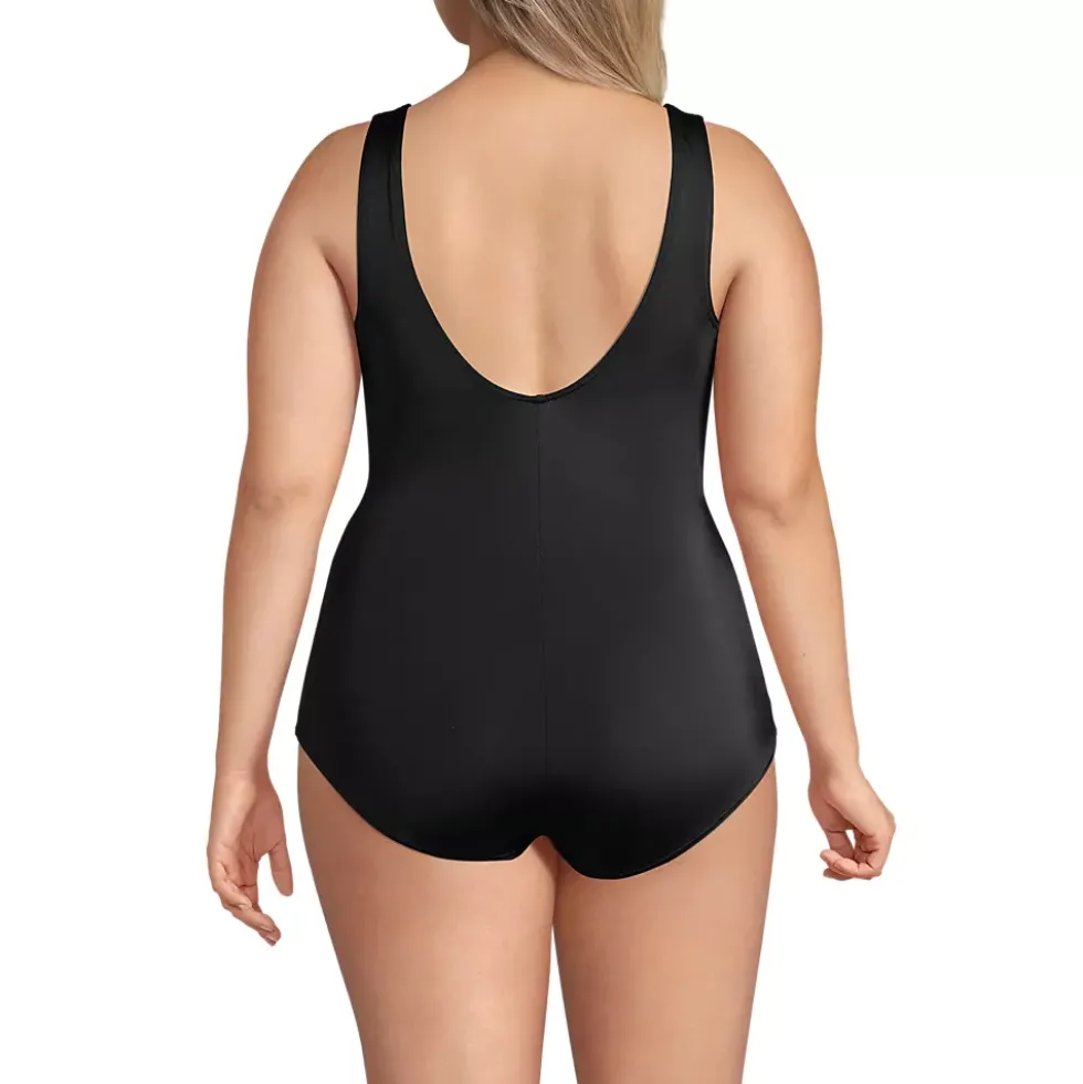 Women's Plus Size Mastectomy Scoop Neck Tugless One Piece Swimsuit