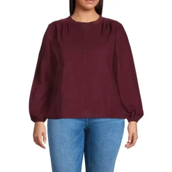 Women's Plus Size Pinwale Cord Smocked Popover Shirt