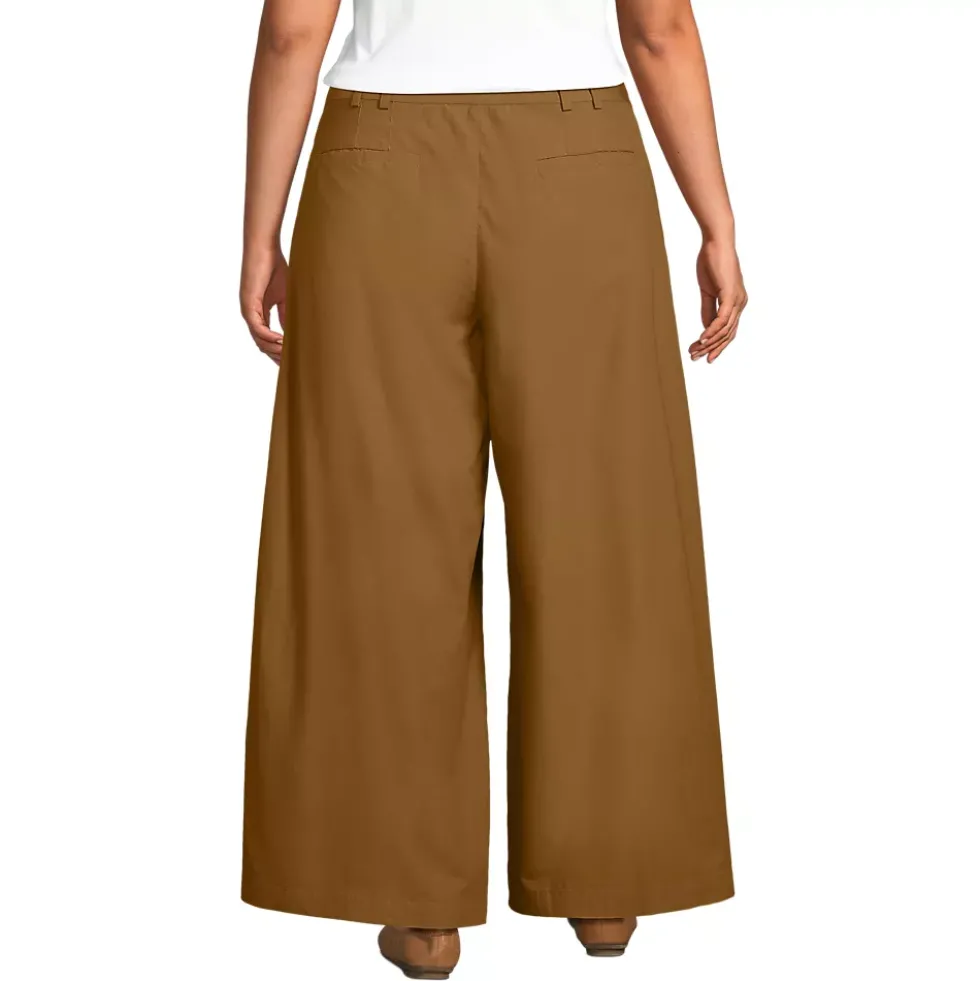 Women's Plus Size Poplin Mid Rise Pleated Slouchy Pants