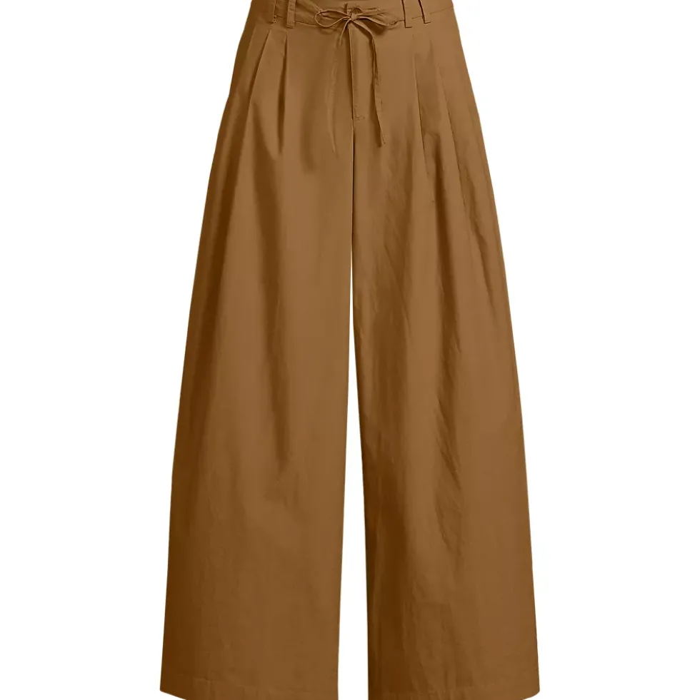 Women's Plus Size Poplin Mid Rise Pleated Slouchy Pants