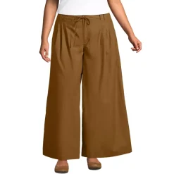 Women's Plus Size Poplin Mid Rise Pleated Slouchy Pants