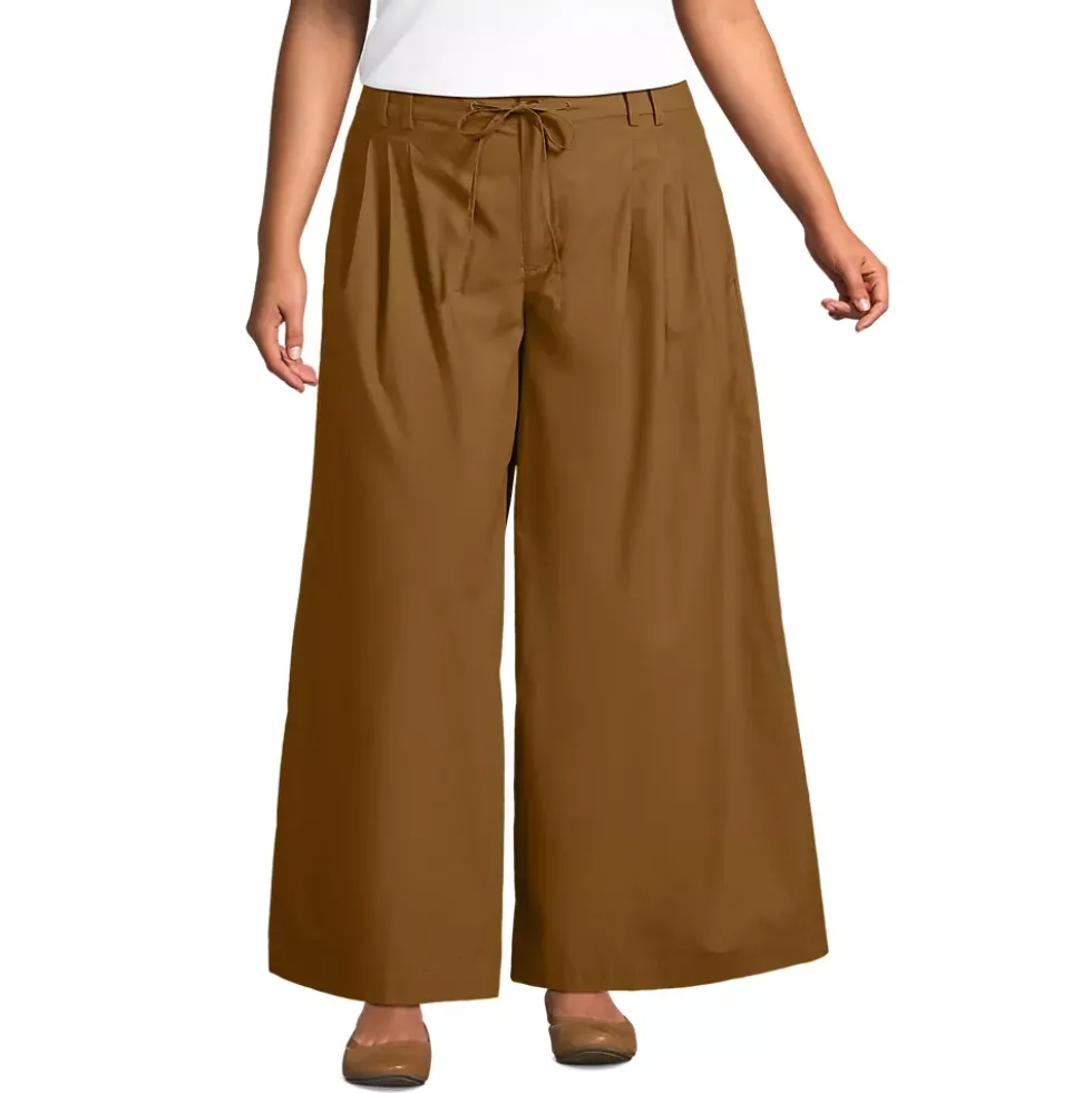 Women's Plus Size Poplin Mid Rise Pleated Slouchy Pants