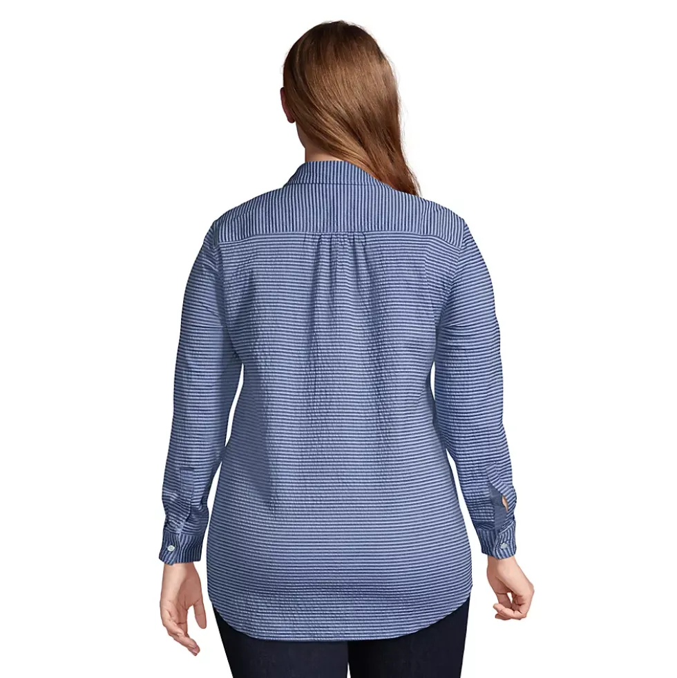 Women's Plus Size Reversible Boyfriend Fit Long Sleeve Tunic Top