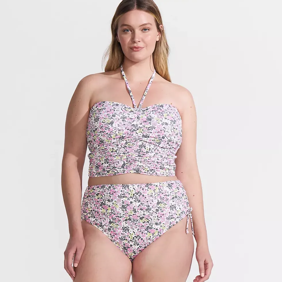 Womens Plus Size Ruched Halter Midkini Top