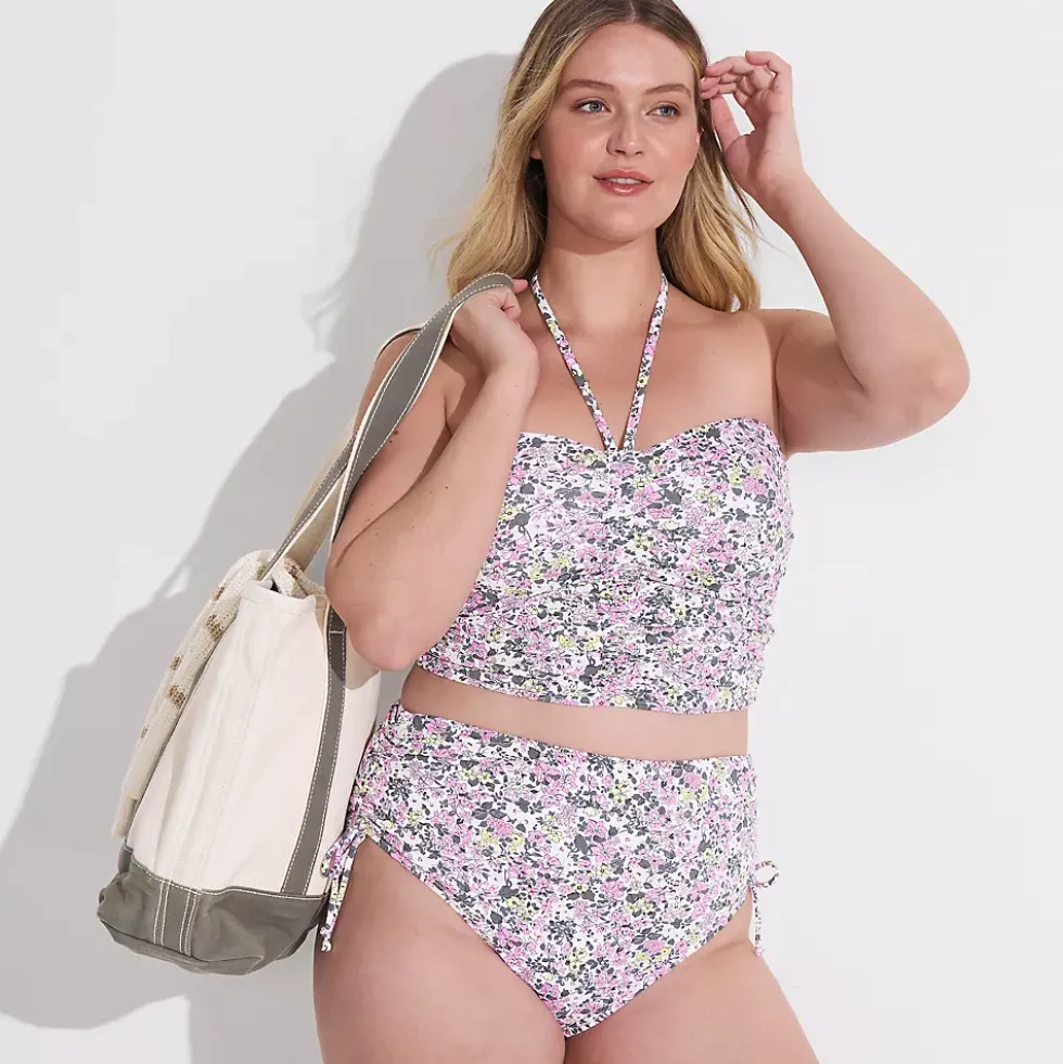 Womens Plus Size Ruched Halter Midkini Top