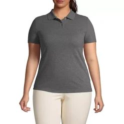 Women's Plus Size Short Sleeve Basic Mesh Polo Shirt