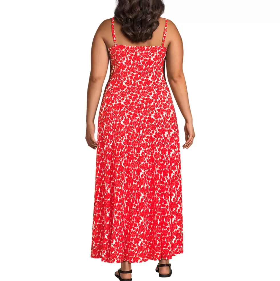 Women's Plus Size Silky Knit Godet Maxi Dress