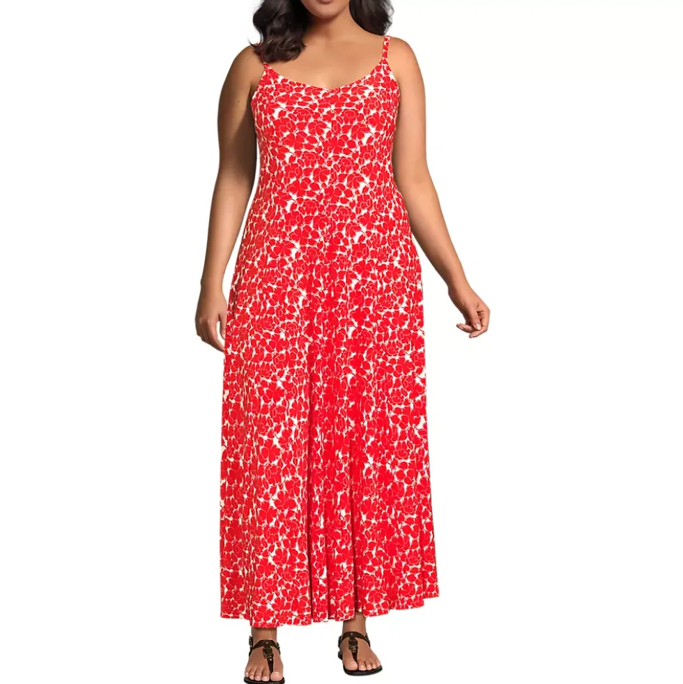 Women's Plus Size Silky Knit Godet Maxi Dress