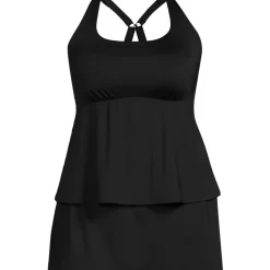 Women's Plus Size Square Neck Flutter Tankini Control Skirt Set