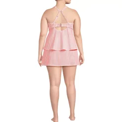 Women's Plus Size Square Neck Flutter Tankini Control Skirt Set