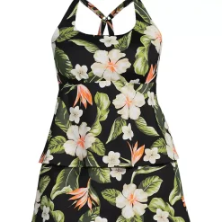 Women's Plus Size Square Neck Flutter Tankini Control Skirt Set