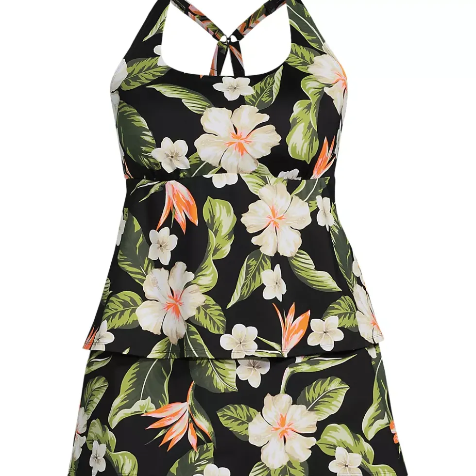 Women's Plus Size Square Neck Flutter Tankini Control Skirt Set