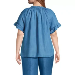 Women's Plus Size TENCEL Fibers Short Sleeve Ruffle Blouse