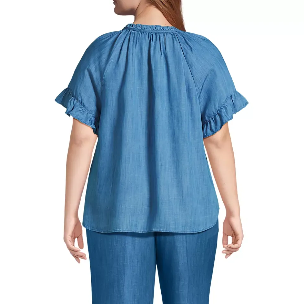 Women's Plus Size TENCEL Fibers Short Sleeve Ruffle Blouse