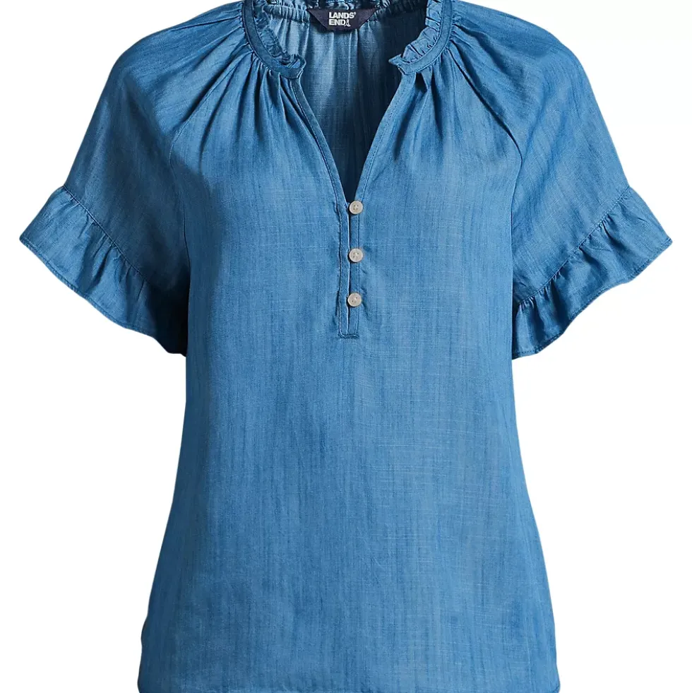 Women's Plus Size TENCEL Fibers Short Sleeve Ruffle Blouse