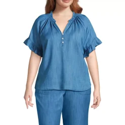 Women's Plus Size TENCEL Fibers Short Sleeve Ruffle Blouse