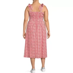 Women's Plus Size Textured Tie Shoulder Midi Dress