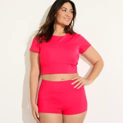 Women's Plus Size Tugless High Waisted Swim Boy Shorts