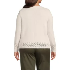 Women's Pointelle Crew Neck Cardigan Sweater