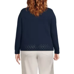 Women's Pointelle Crew Neck Cardigan Sweater