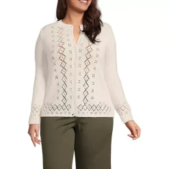 Women's Pointelle Crew Neck Cardigan Sweater