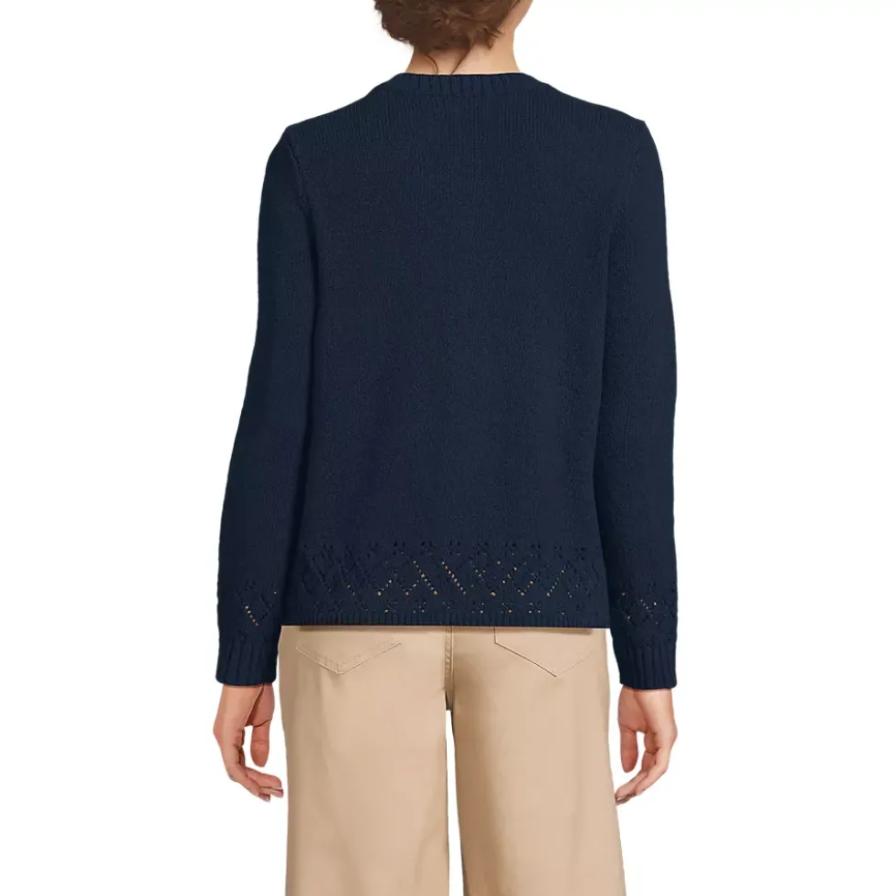 Women's Pointelle Crew Neck Cardigan Sweater