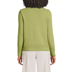 Women's Pointelle Crew Neck Cardigan Sweater