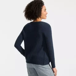 Women's Pointelle Crew Neck Cardigan Sweater
