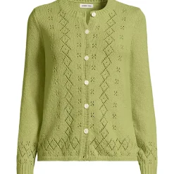 Women's Pointelle Crew Neck Cardigan Sweater
