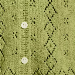 Women's Pointelle Crew Neck Cardigan Sweater