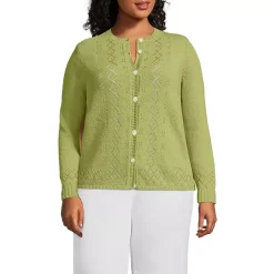 Women's Pointelle Crew Neck Cardigan Sweater