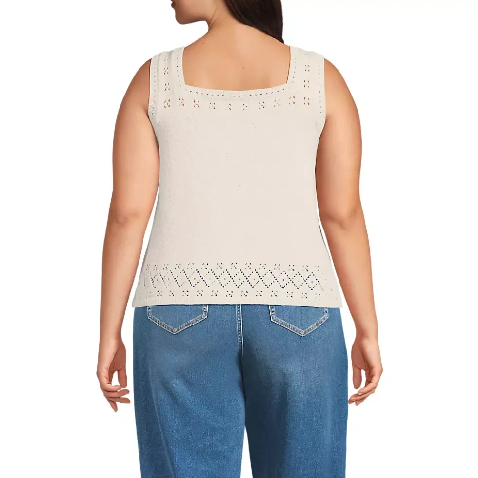 Women's Pointelle Square Neck Tank Sweater
