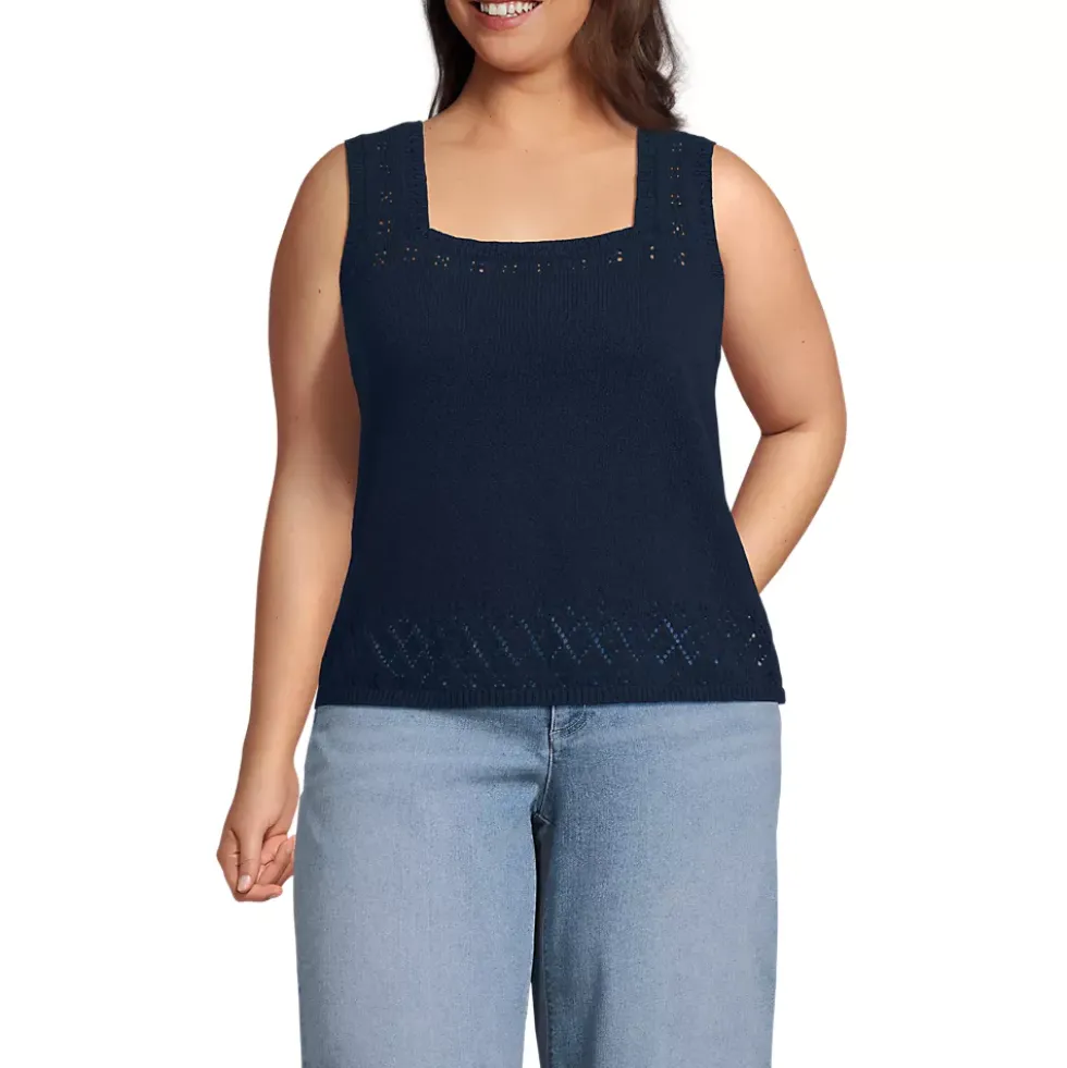 Women's Pointelle Square Neck Tank Sweater