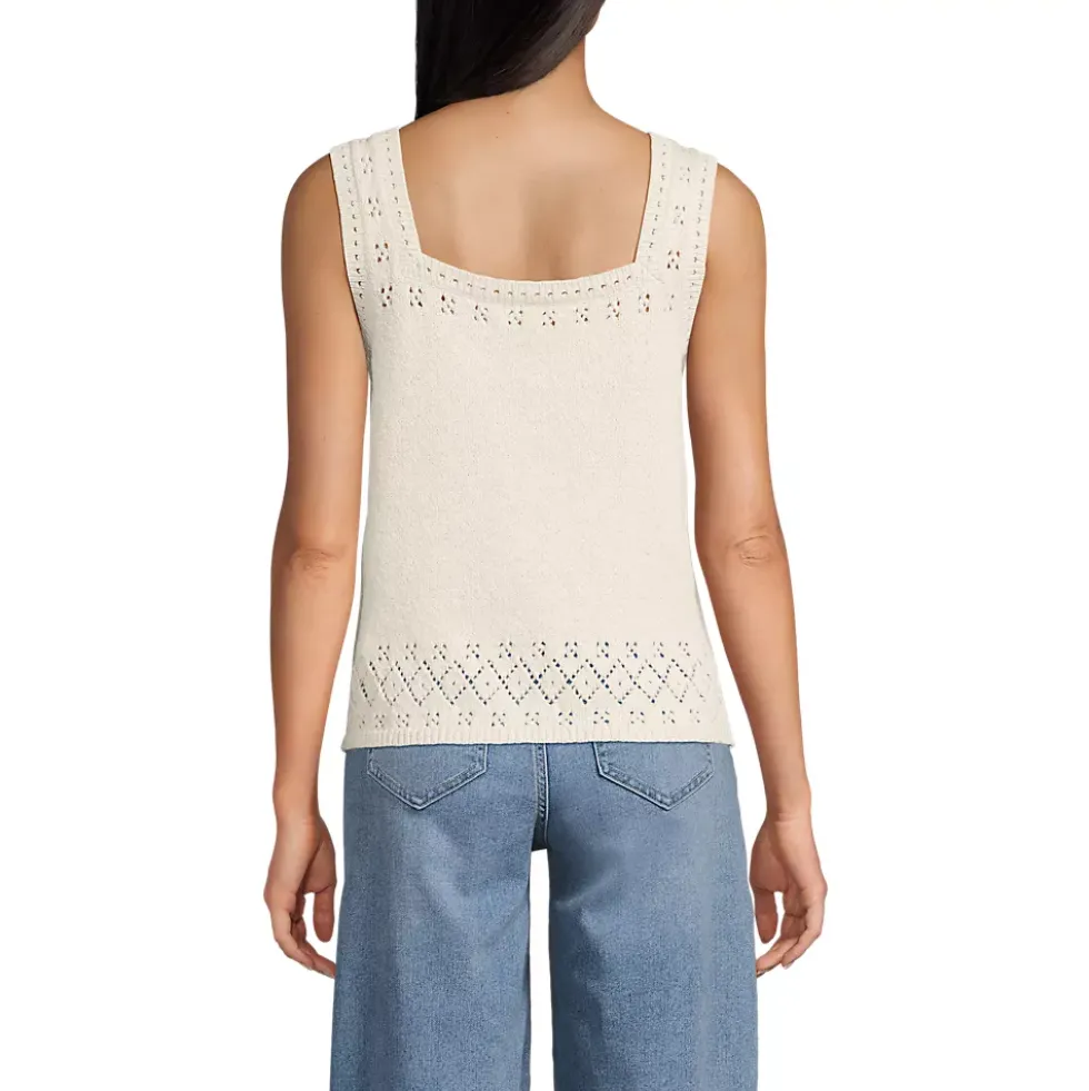 Women's Pointelle Square Neck Tank Sweater