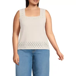 Women's Pointelle Square Neck Tank Sweater