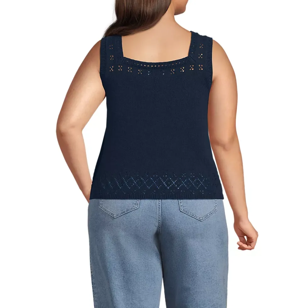 Women's Pointelle Square Neck Tank Sweater