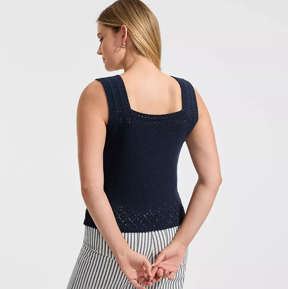 Women's Pointelle Square Neck Tank Sweater