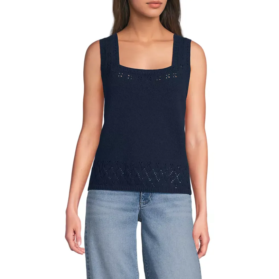 Women's Pointelle Square Neck Tank Sweater