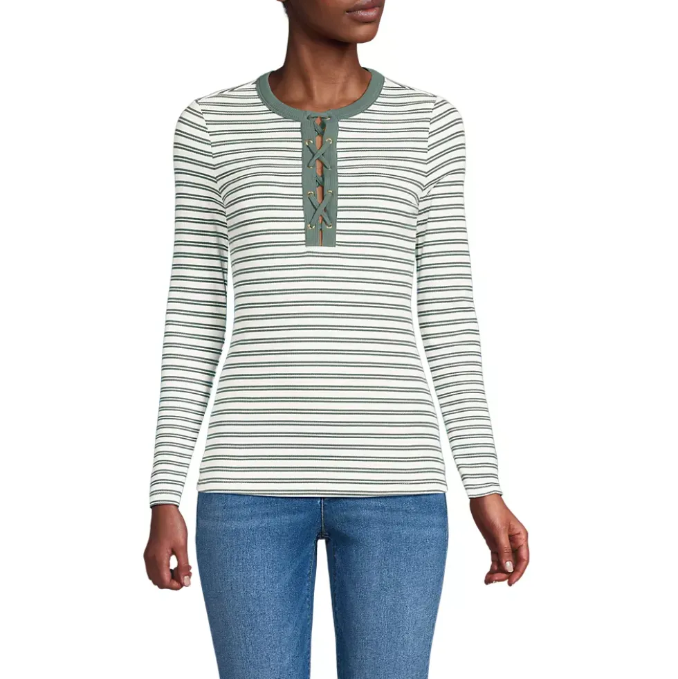 Women's Polished Rib Tie Henley Top