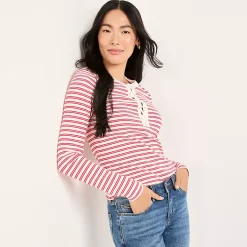 Women's Polished Rib Tie Henley Top
