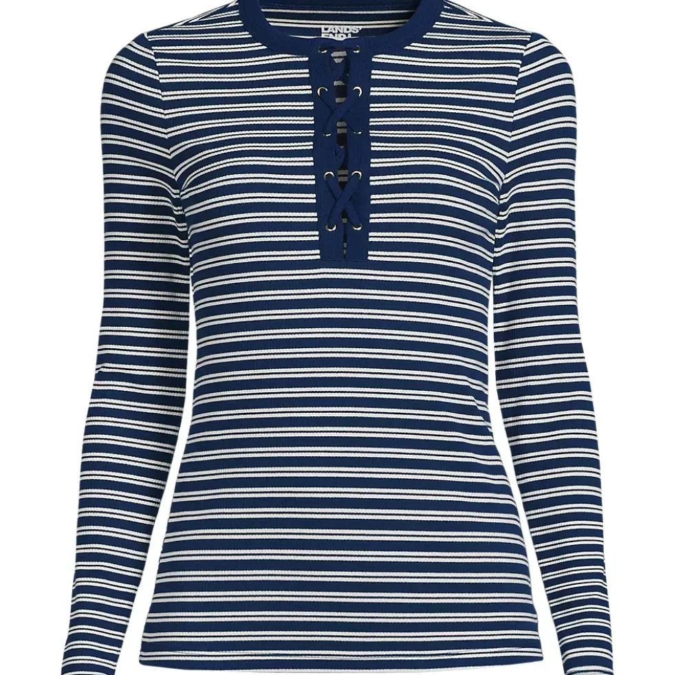 Women's Polished Rib Tie Henley Top