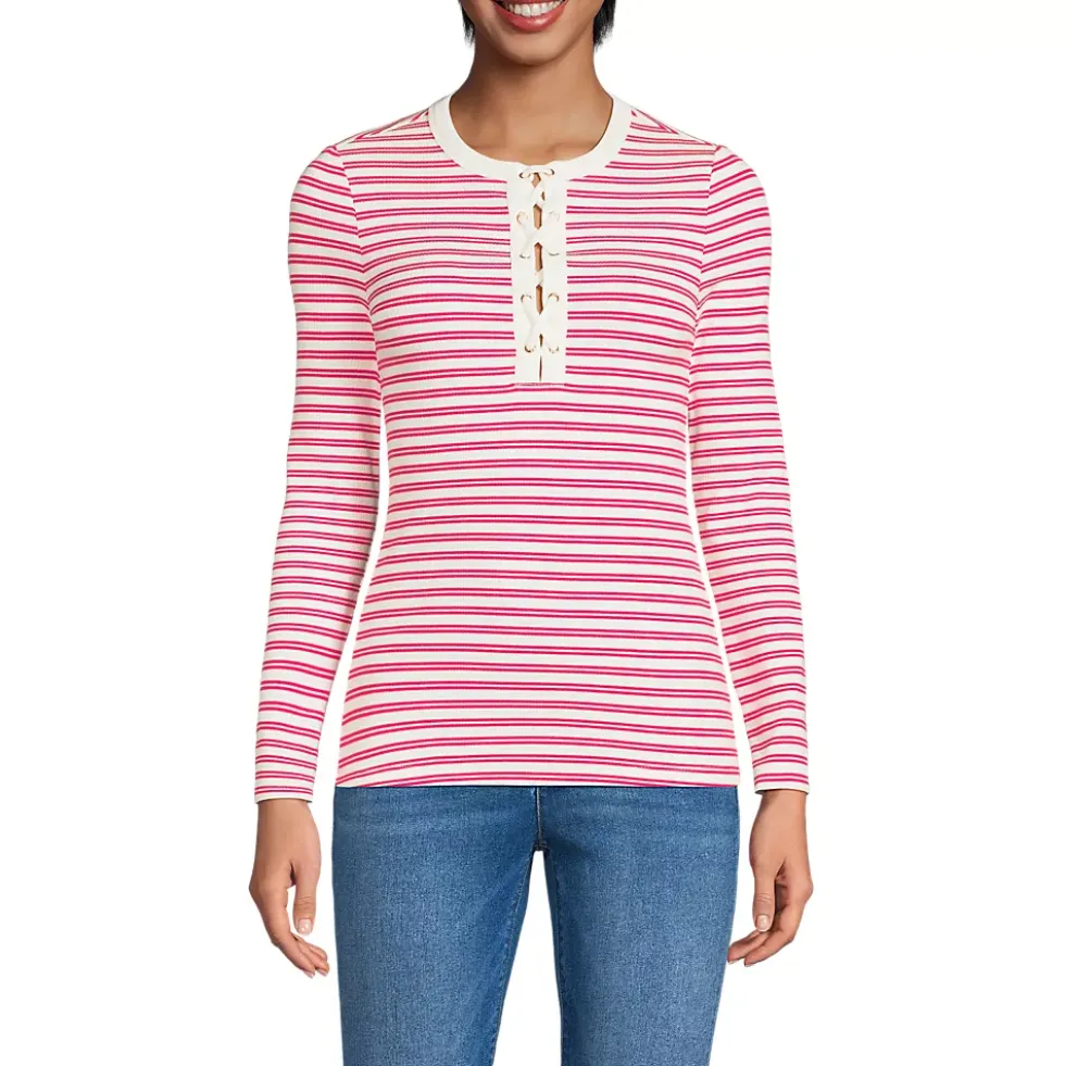 Women's Polished Rib Tie Henley Top
