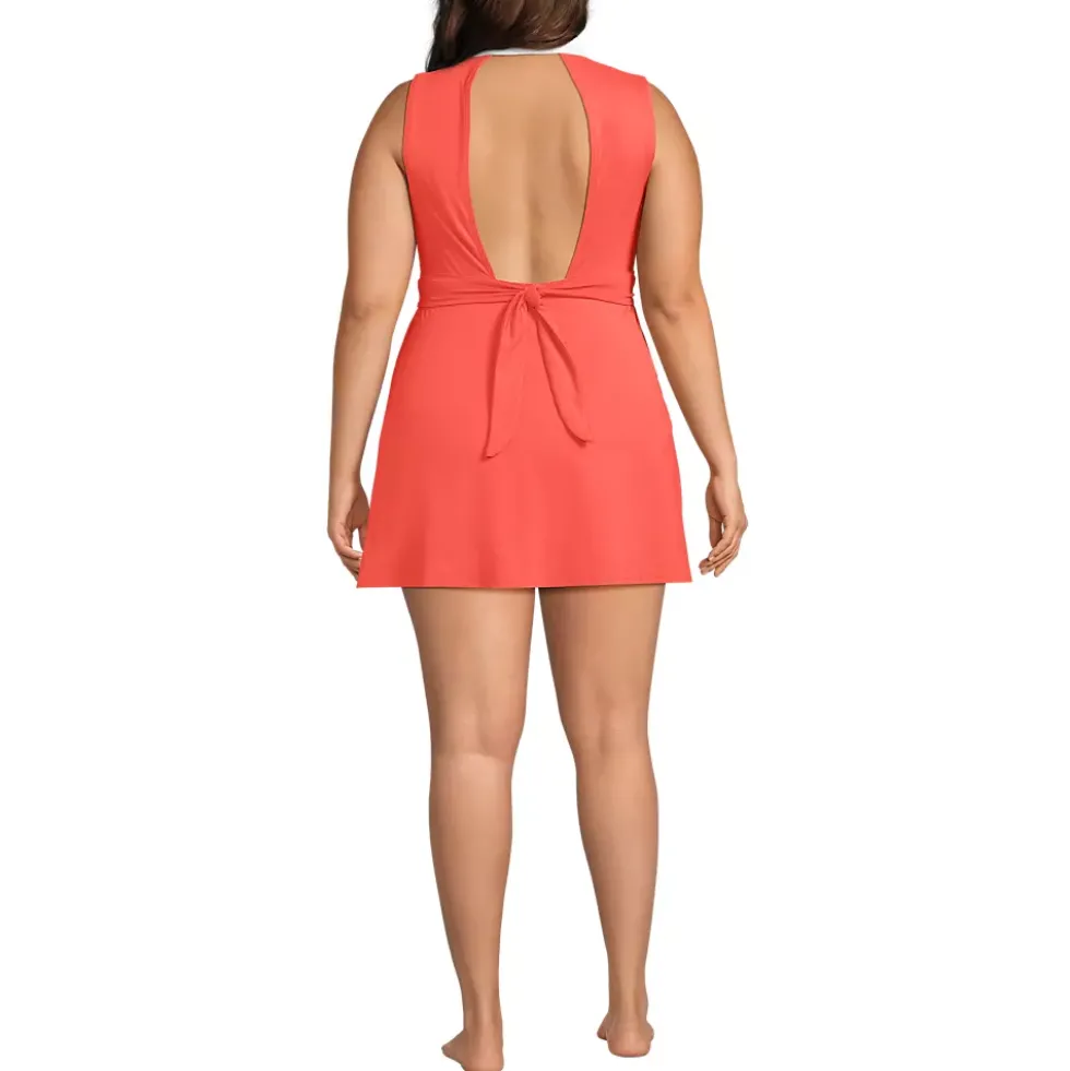 Women's Polo Collar Tie Front Swim Dress Swimsuit